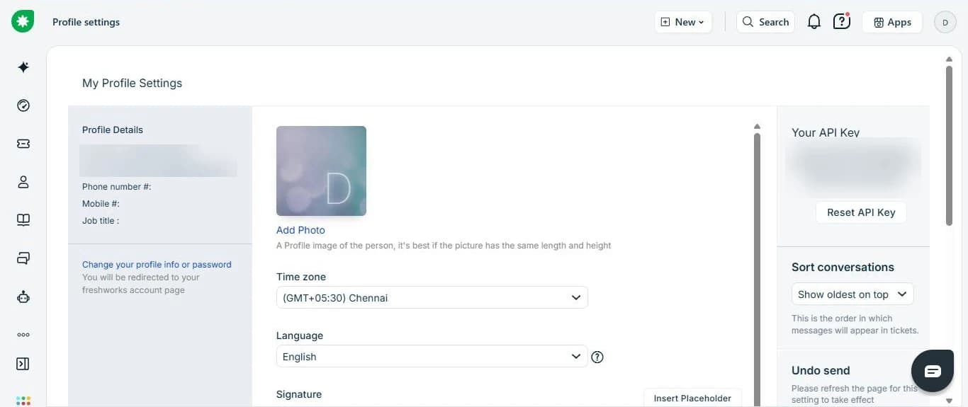 The Your API Key box (blurred here), with the Reset API Key button below it.
