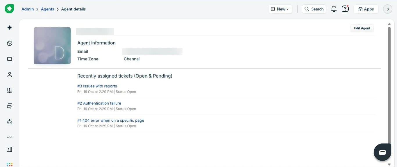 The Agent details page, with the Edit Agent button at the top right.