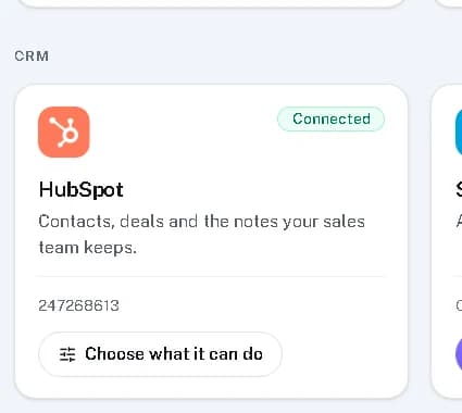 Connected means Cevanos is linked to your HubSpot account.