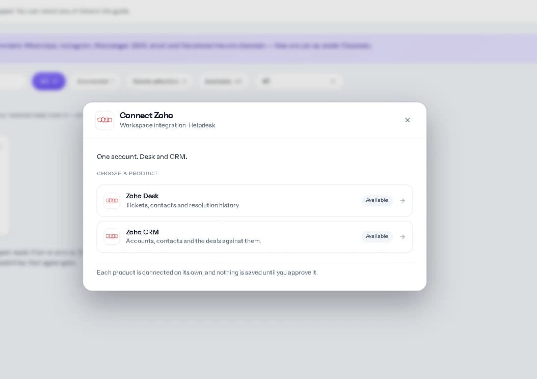 Start the connection by choosing Zoho CRM.