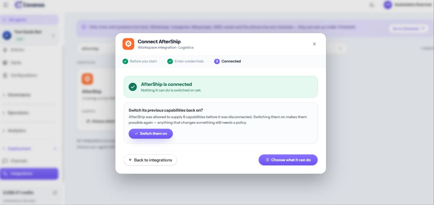 Connected, with the option to restore previously allowed capabilities.