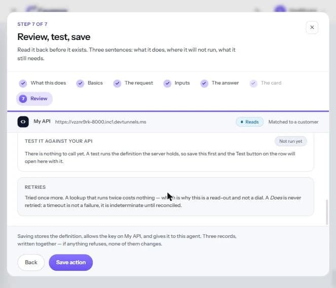 The retries recap and the Back and Save action buttons.