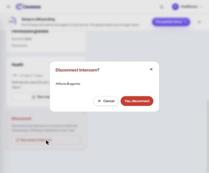 The “Disconnect Intercom?” confirmation, showing how many agents are affected.