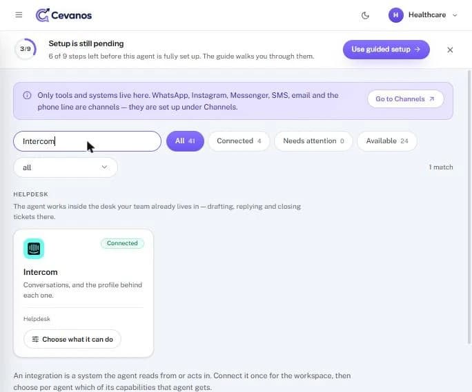 The Intercom card after connecting: “Connected” and “Choose what it can do”.