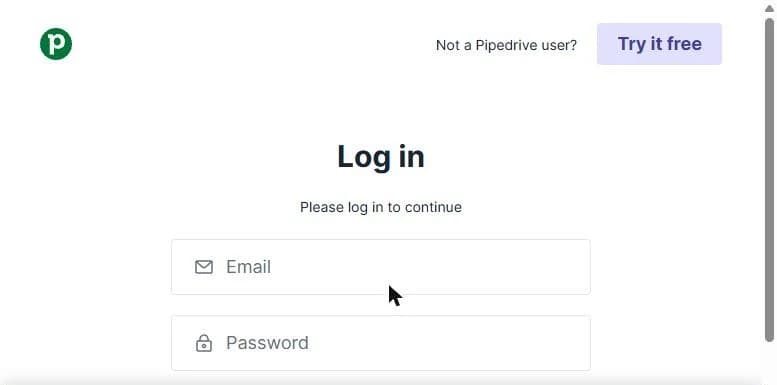 Pipedrive's own log-in page.