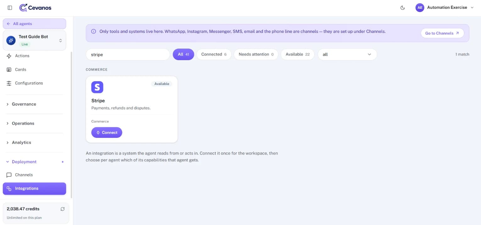 Stripe is available and ready to connect.